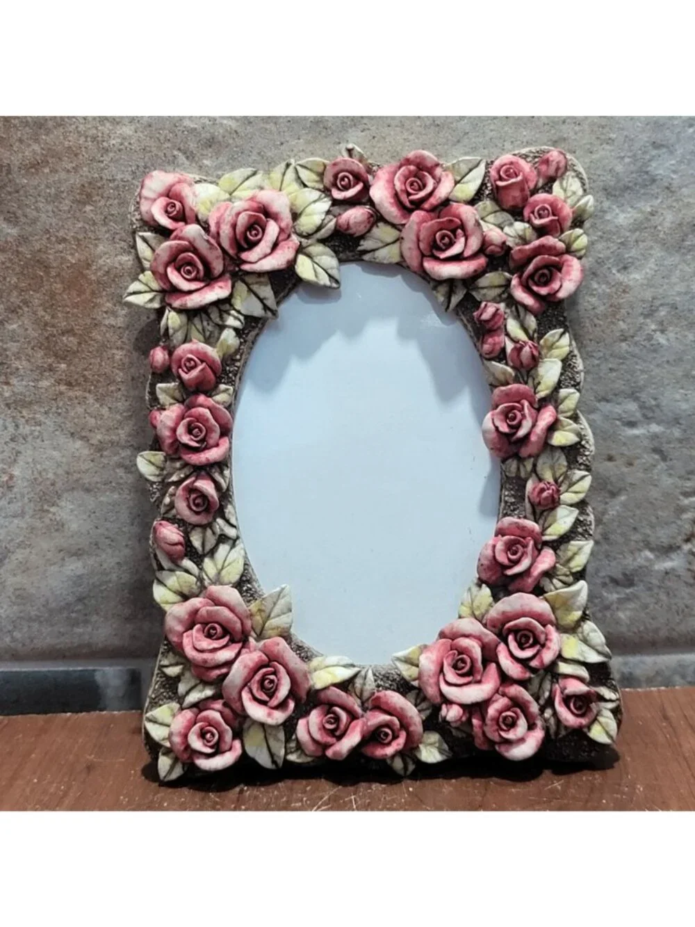 Vintage Hand Painted 3D Rose Picture Photo Frame
